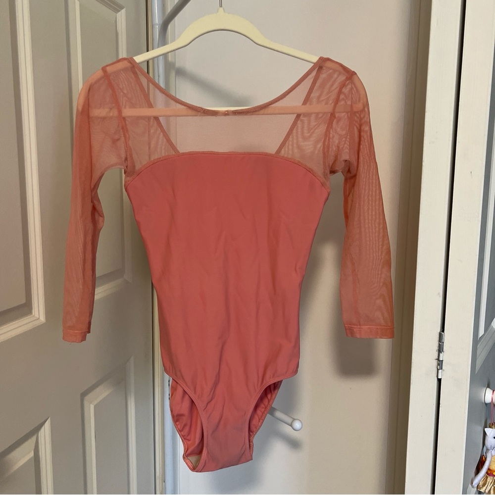 Elevé Coral 3/4 Sleeve Mesh Leotard- Size M